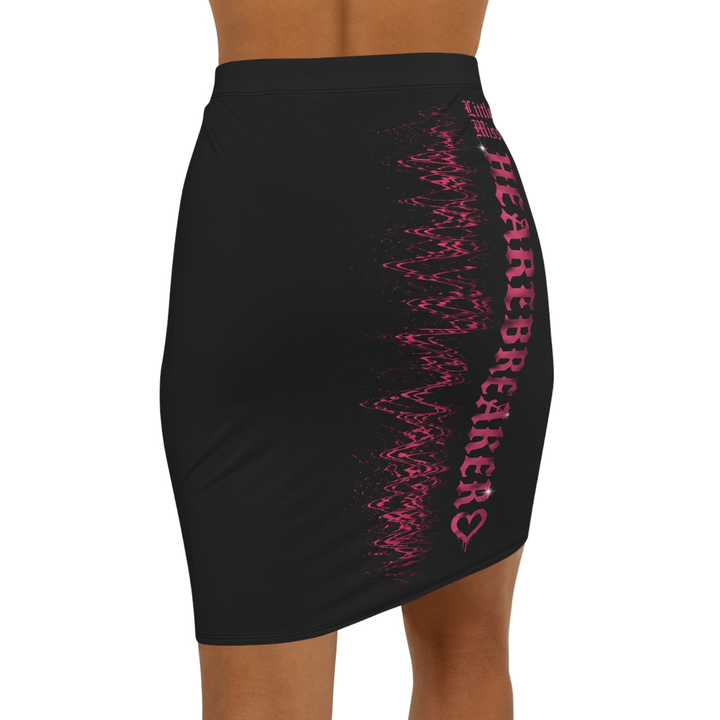 Heartbreaker Pencil Skirt — Black & Pink ECG Graphic Mid-Waist