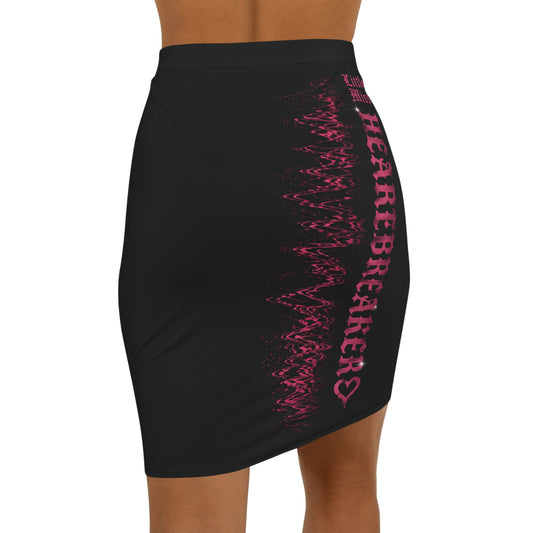 Heartbreaker Pencil Skirt — Black & Pink ECG Graphic Mid-Waist